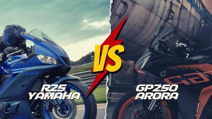 Yamaha R25 vs Arora GP250 Karşılaştırma : GÜÇ 35.9hp  32hp  TORK 22.6nm.  21.8nm., AĞIRLIK 156kg  168kg, LASTİK 110/70-17 ön, 140/70-17 arka lastik ebatları  11