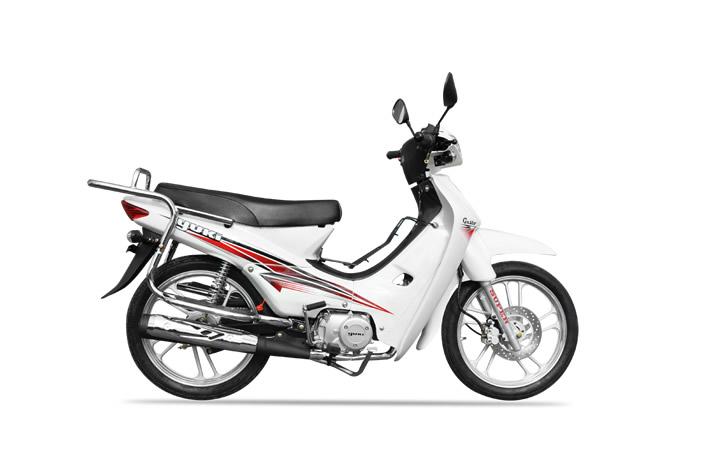 YUKI GUSTO 100 Modello della Moto Caratteristiche: Coppia:6.2nm., Potenza:6.4hp, Peso:90, Velocità Massima:75, Capacità del Serbatoio: 3.7, Consumo di Combustibile: 2.2, Numero di Cilindri:1, Numero di Valvole: 2